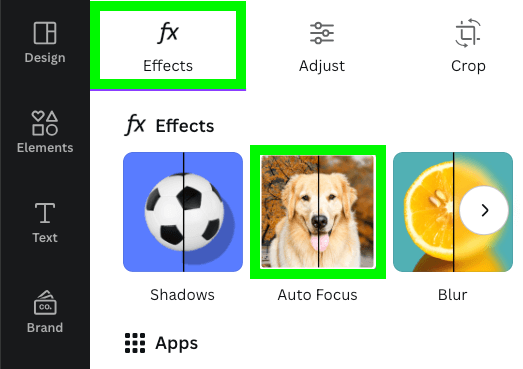 auto focus fx effects in canva