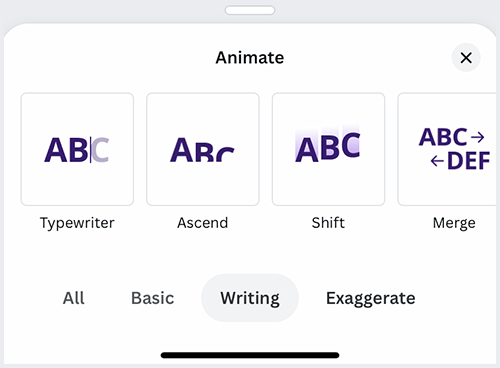 animate styles in canva mobile app