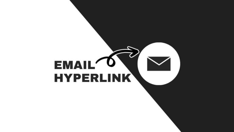 Black and white image with "Email Hyperlink" text and email icon. Arrow connects text to icon, illustrating the concept visually.