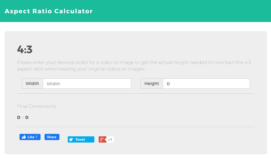 aspect ratio calculator for 4:3 aspect ratio