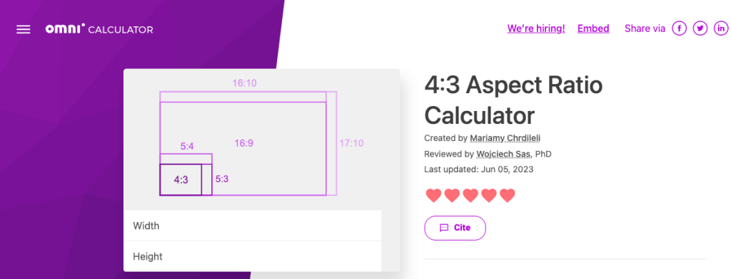 omni calculator for 4:3 aspect ratio