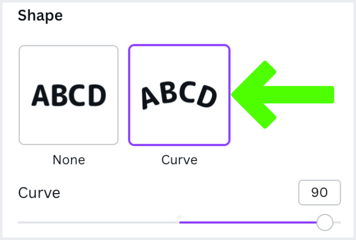 select curve button under shapes in canva