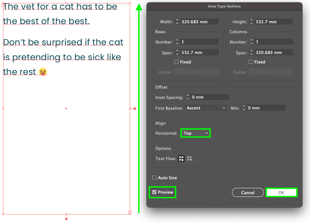 align text vertically to top of text box