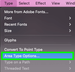 select area type options from type menu