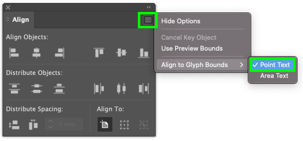 select point text from align panel