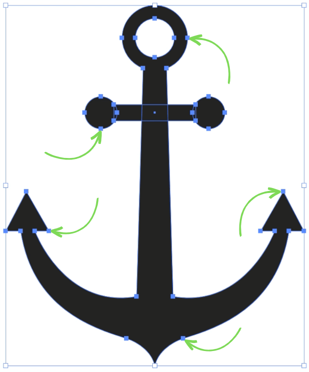 Arrows pointing to anchor points on an anchor vector graphic object in Illustrator – Illustrator anchor points not showing
