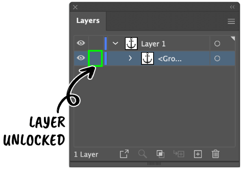 no lock icon in layers panel showing layer is unlocked in Adobe Illustrator