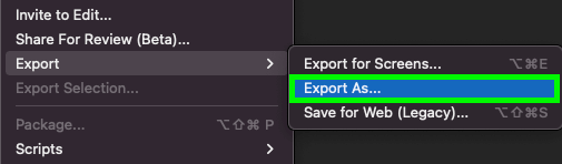 select file from top menu bar and export as in drop-down menu