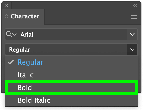 select bold style from character panel