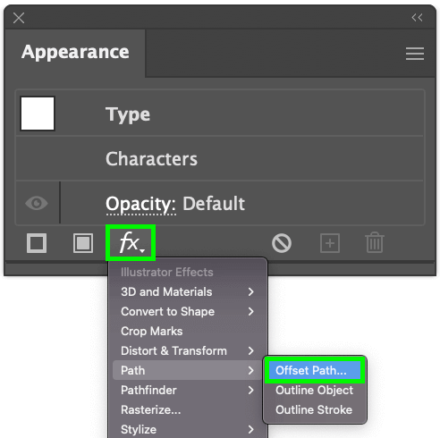 select path > offset path from appearance panel