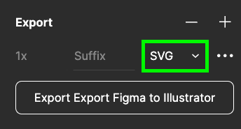select SVG in drop-down menu in design panel in Figma to Illustrator