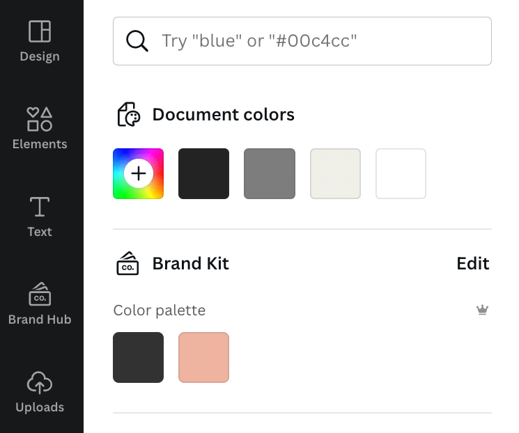 color panel in canva