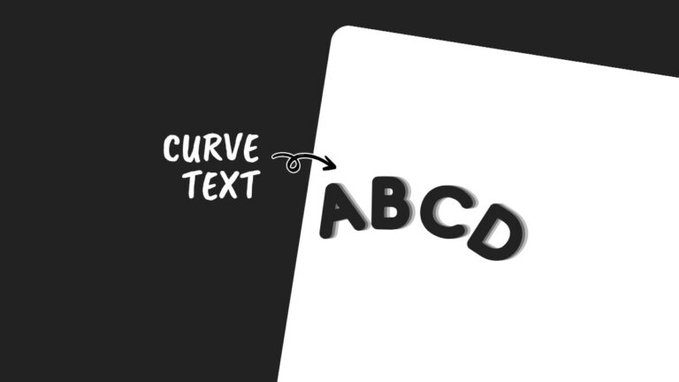 The image shows curved text reading "ABCD" on a white background, with an arrow and label "Curve Text" indicating text manipulation.