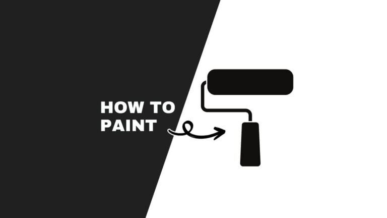 Black and white graphic featuring “How to Paint” text with a paint roller illustration on a split background.