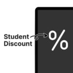 Text reads "Student Discount" with an arrow pointing to a percentage symbol on a black background, suggesting a discount offer for students.