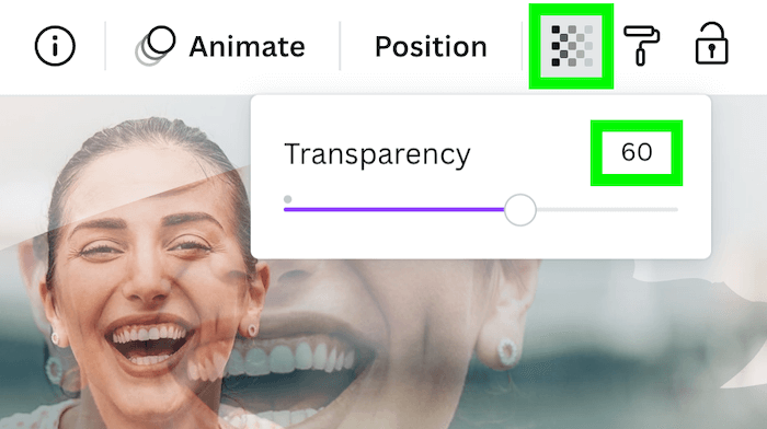 reduce transparency to 60 in canva