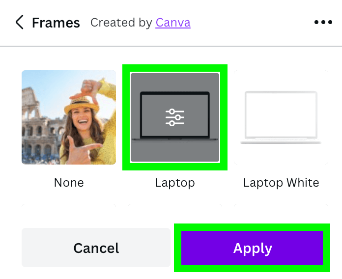 apply frame to image in canva