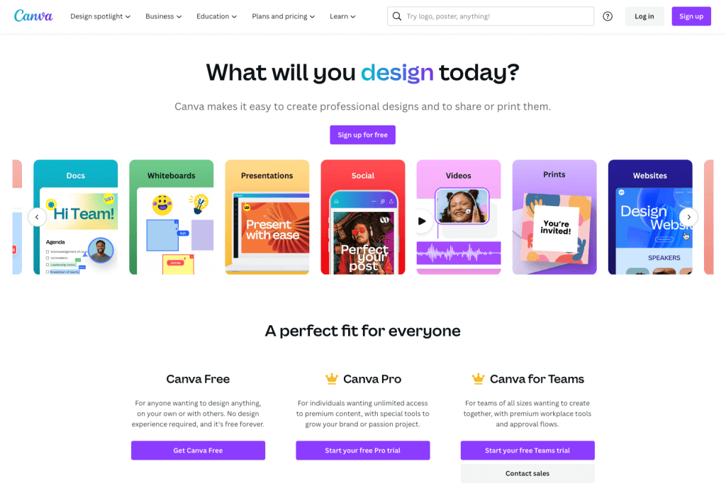canva homepage screenshot – Canva vs Figma