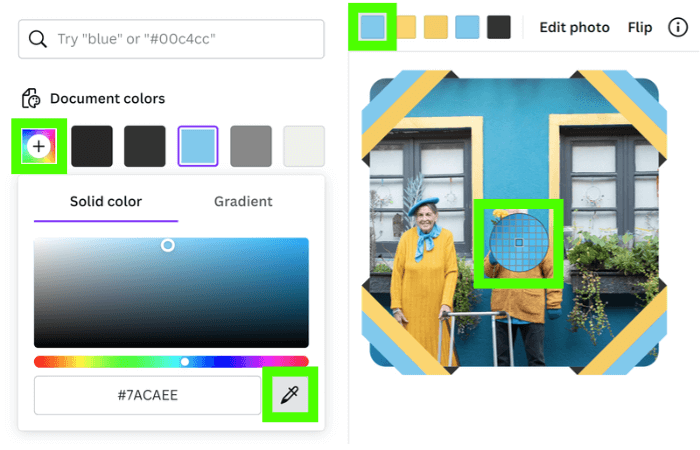 change border frame color with color picker in canva