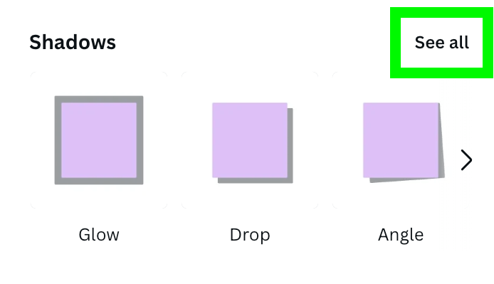 select see all shadows in edit image section in canva