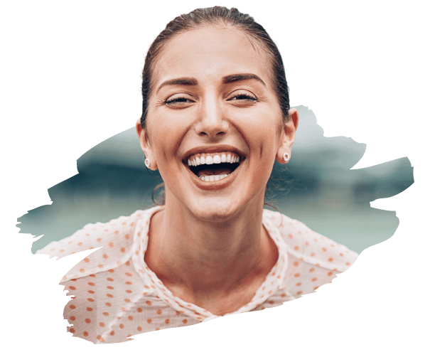 happy woman laughing with head sticking out of frame in canva