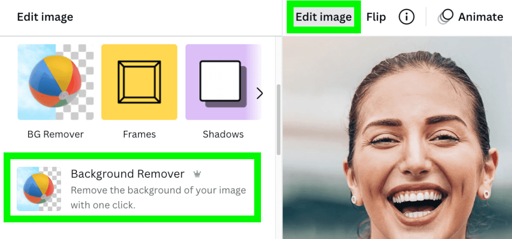 edit image and remove background of image in canva