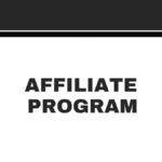 A person points to a screen displaying the text “AFFILIATE PROGRAM” in bold, black letters against a plain white background.