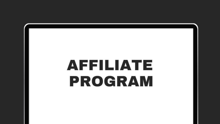 A person points to a screen displaying the text “AFFILIATE PROGRAM” in bold, black letters against a plain white background.
