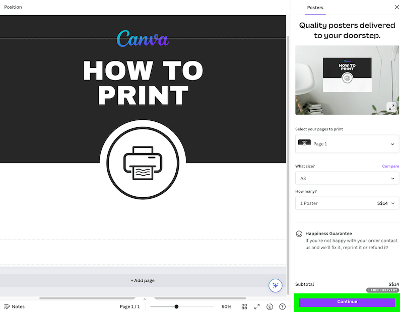 adjust print specifications with canva