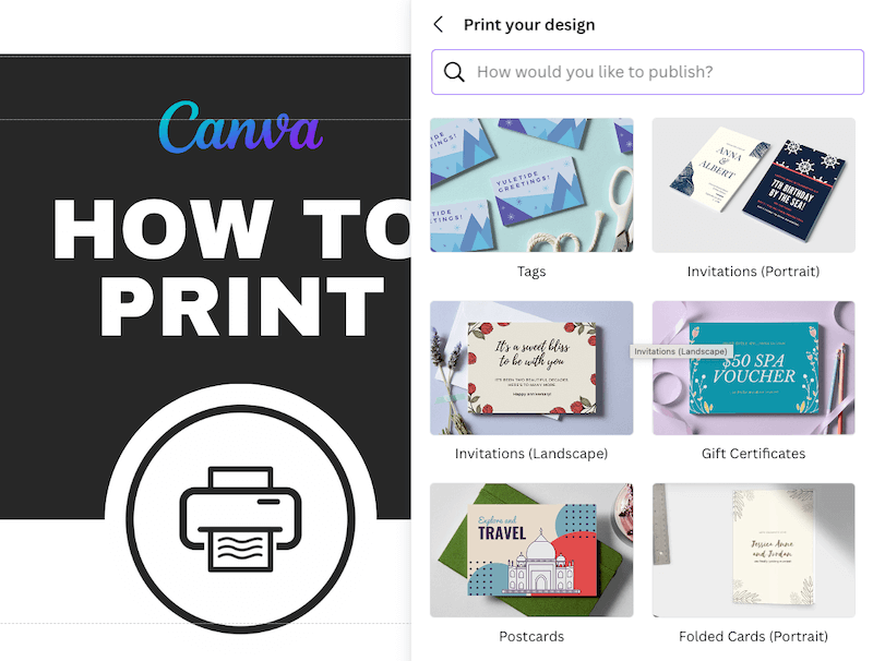 choose print medium in canva