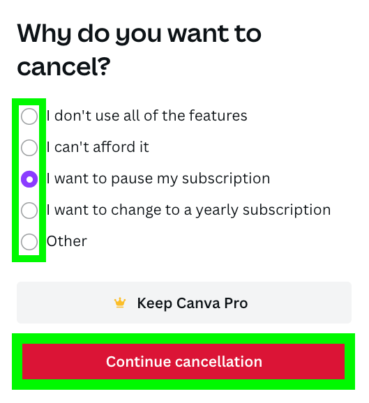continue cancellation with a reason in canva — can I cancel Canva anytime