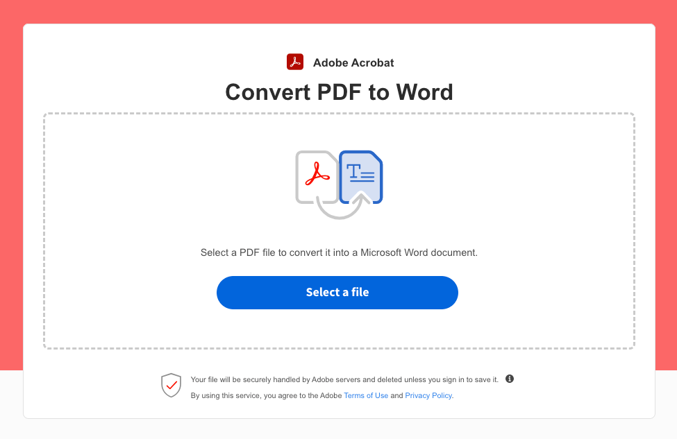 upload pdf to convert to Word Doc on Adobe Acrobat online