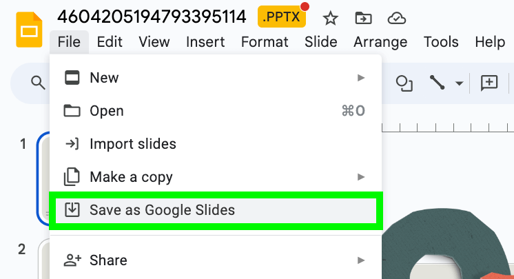 select file and have powerpoint save as google slides