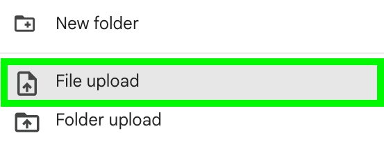 select file upload option in google drive
