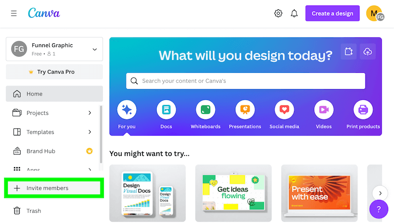 click on invite team members button on Canva dashboard