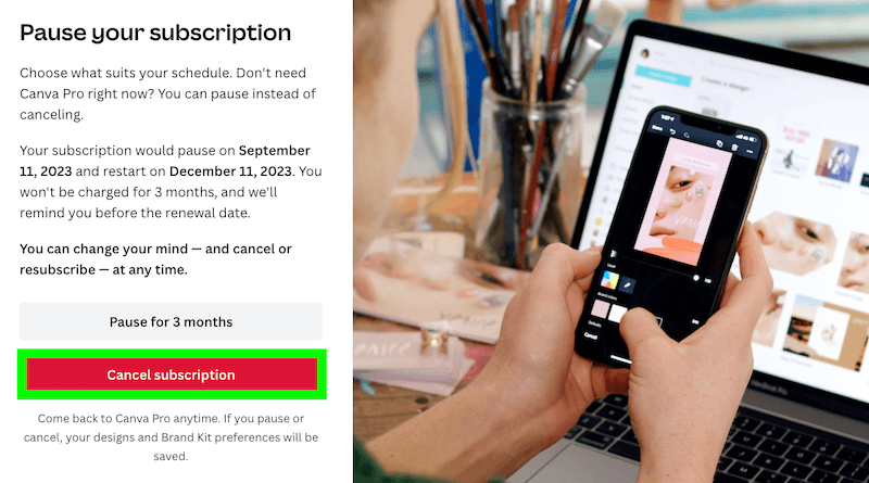 pause your subscription in canva — can I cancel Canva anytime
