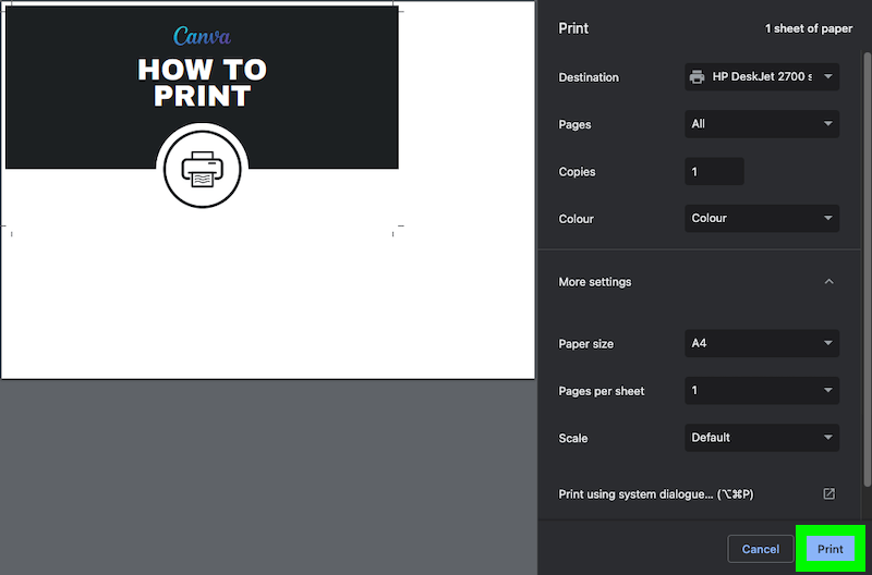 print pdf with canva at home using your personal printer