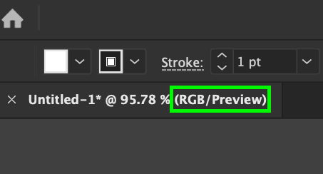 RGB document color mode showing in adobe illustrator tab
