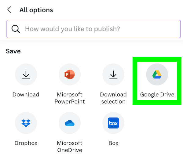 select google drive option in Canva