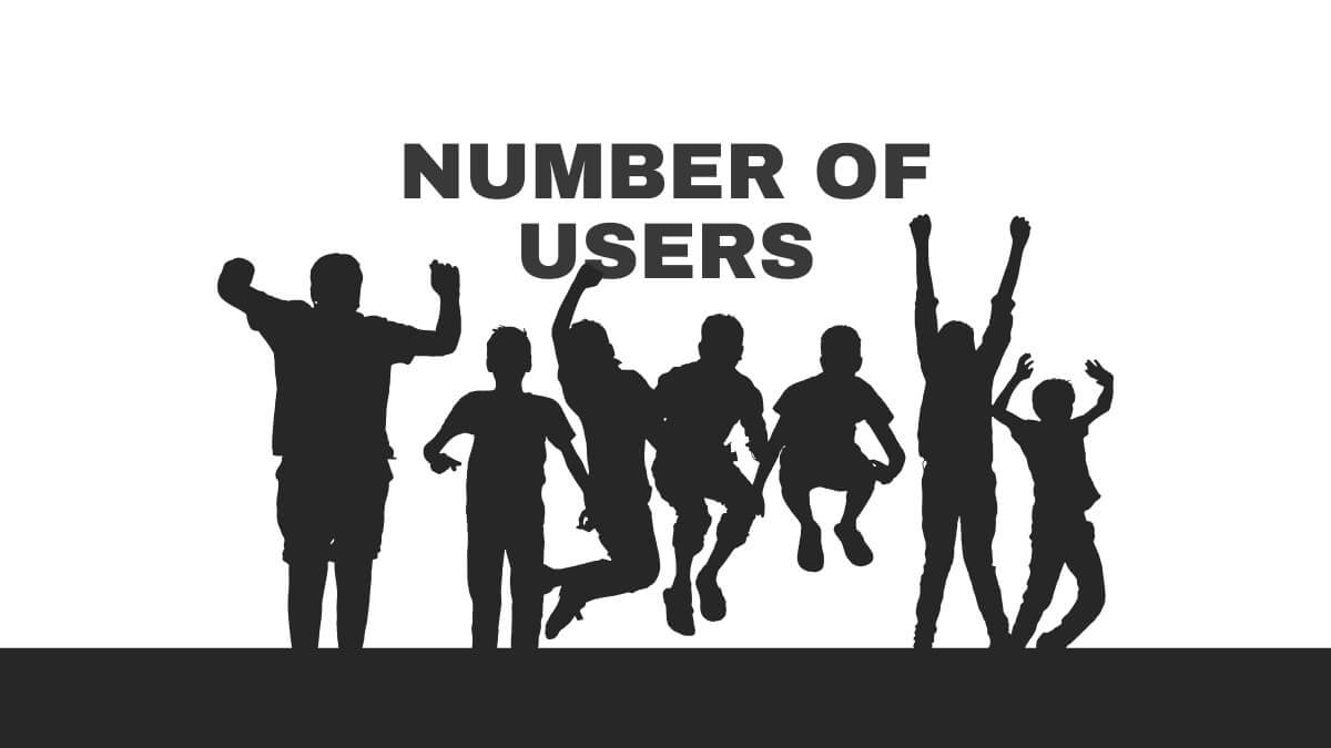 Silhouettes of seven people jumping with the text "NUMBER OF USERS" above them on a plain background.