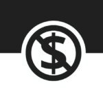 A flag design featuring a black and white color scheme, with a crossed-out dollar symbol in a circle at the center.