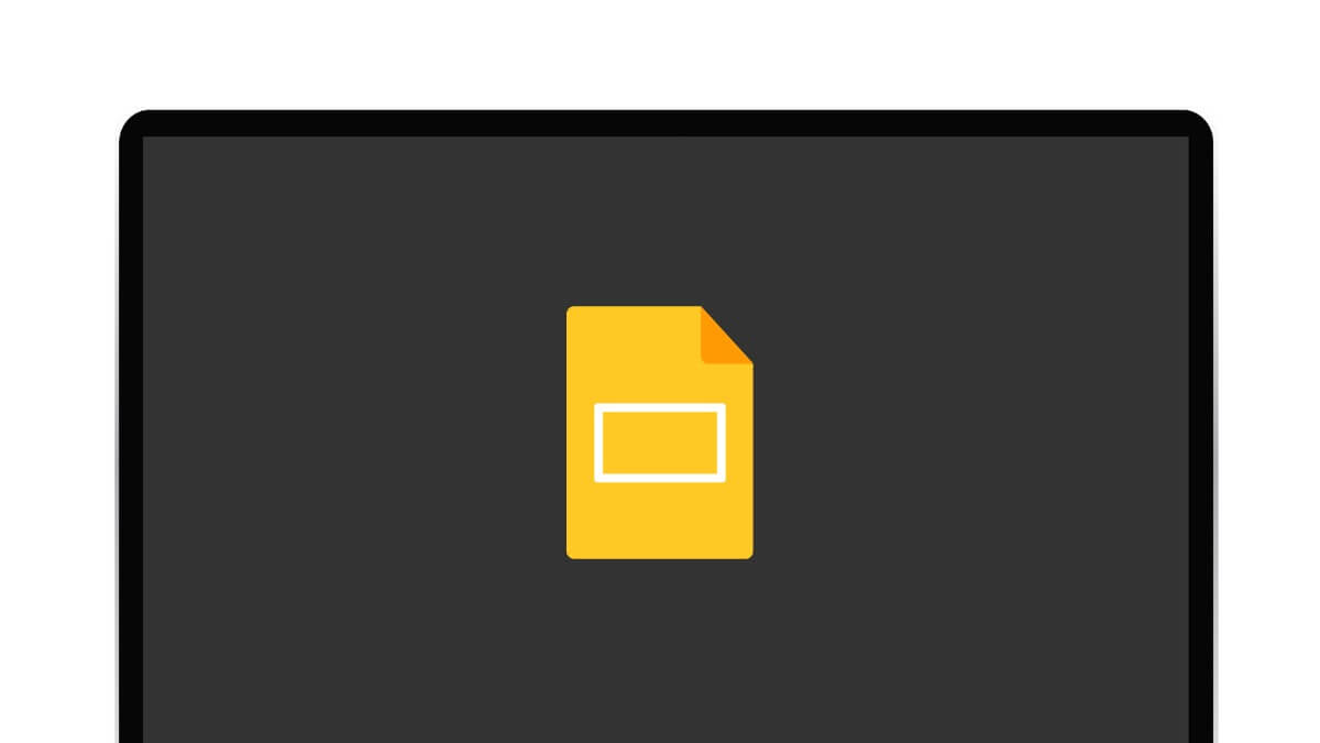 A yellow document icon displayed on a dark screen, resembling a Google Slides logo on a computer monitor.