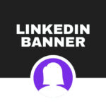 This LinkedIn banner design features a black and white background with a purple silhouette profile icon in the center, topped with bold text.