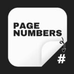White icon with "PAGE NUMBERS" text. Lower corner curls, revealing a hashtag symbol beneath. Simple, minimalist design on black background.