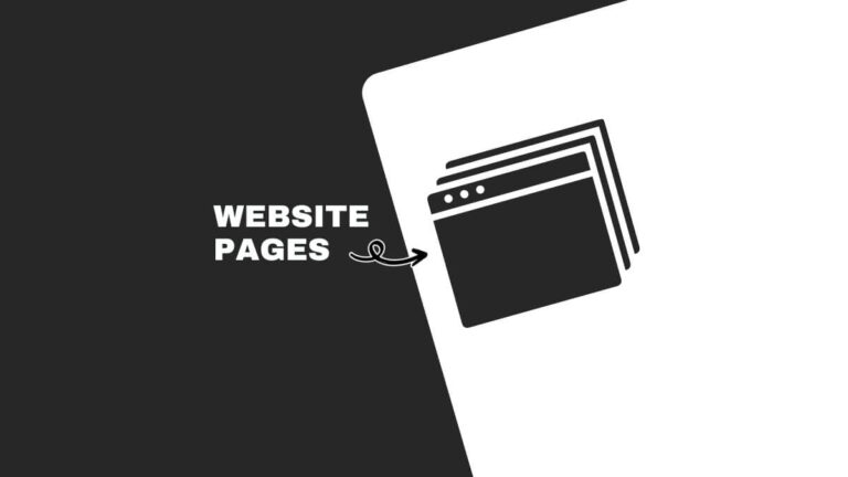 Black and white graphic illustrating stacked web pages, with "Website Pages" text, on a split background, featuring arrows for emphasis.