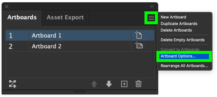 select artboard panel menu and click on artboard options