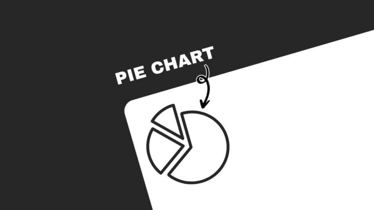 Bold text highlights a pie chart graphic with arrows, set against a black and white background.