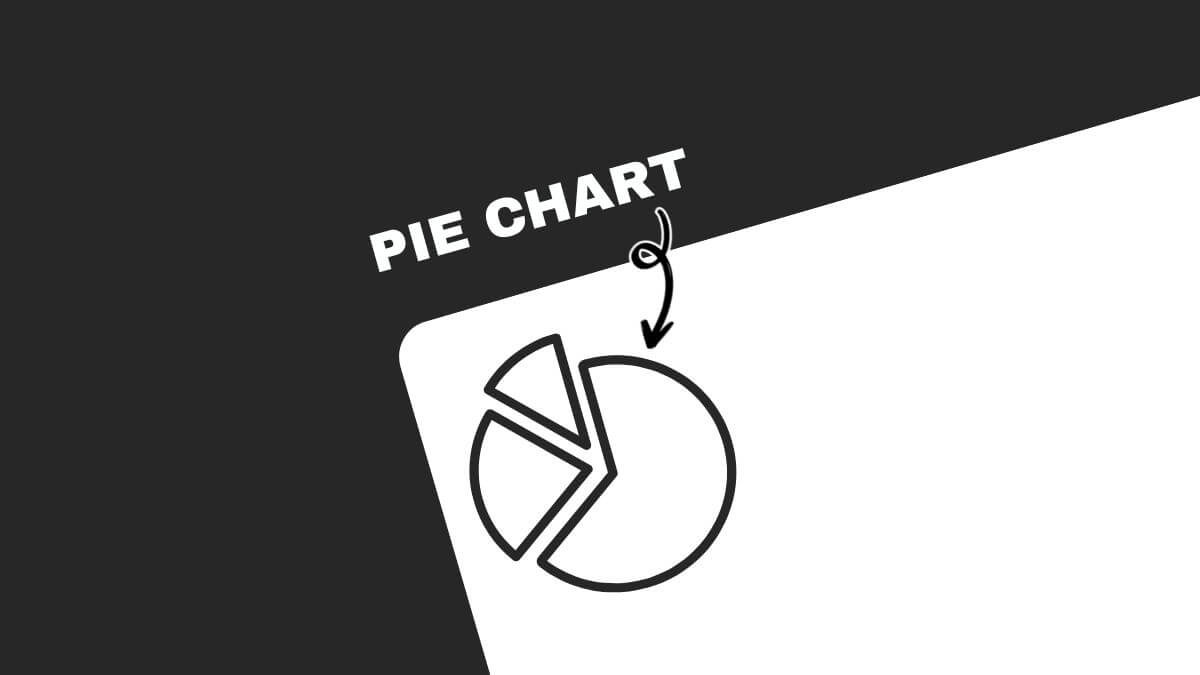 Bold text highlights a pie chart graphic with arrows, set against a black and white background.