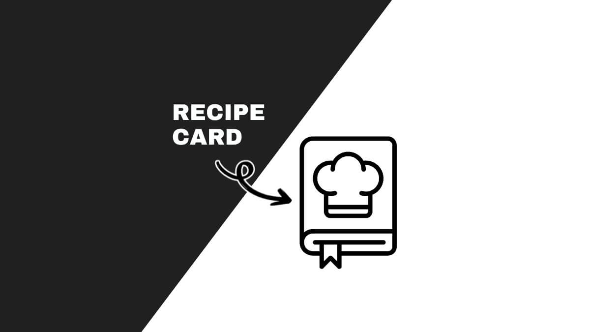 Minimalist design featuring a recipe card icon with a chef hat, highlighted by black and white diagonal split background and an arrow.