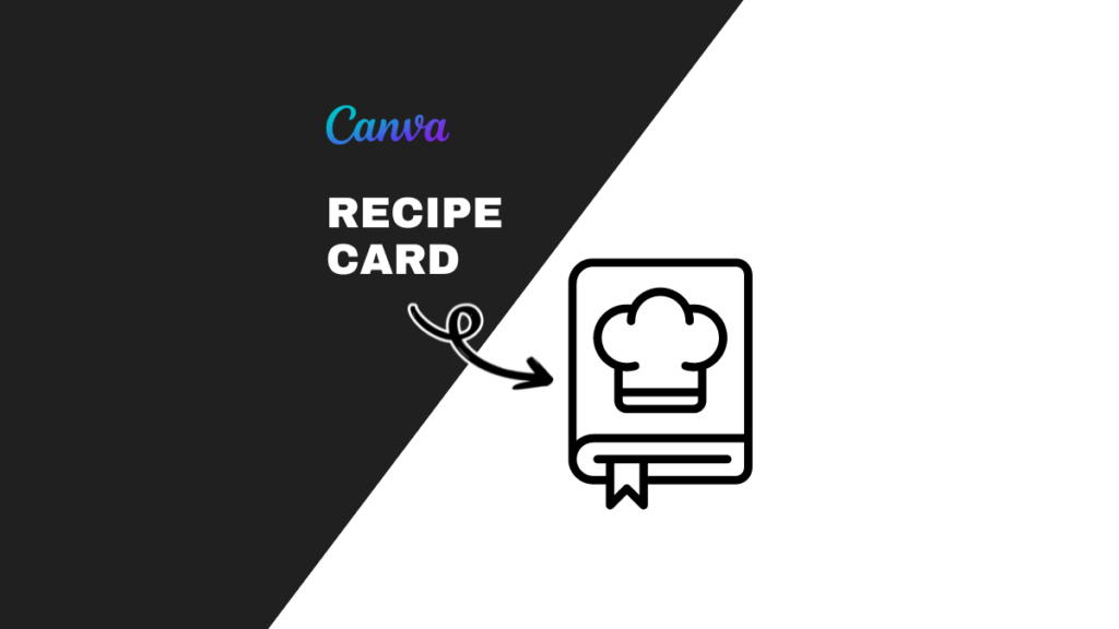 canva recipe card text pointing to a book with chef's hat and bookmark